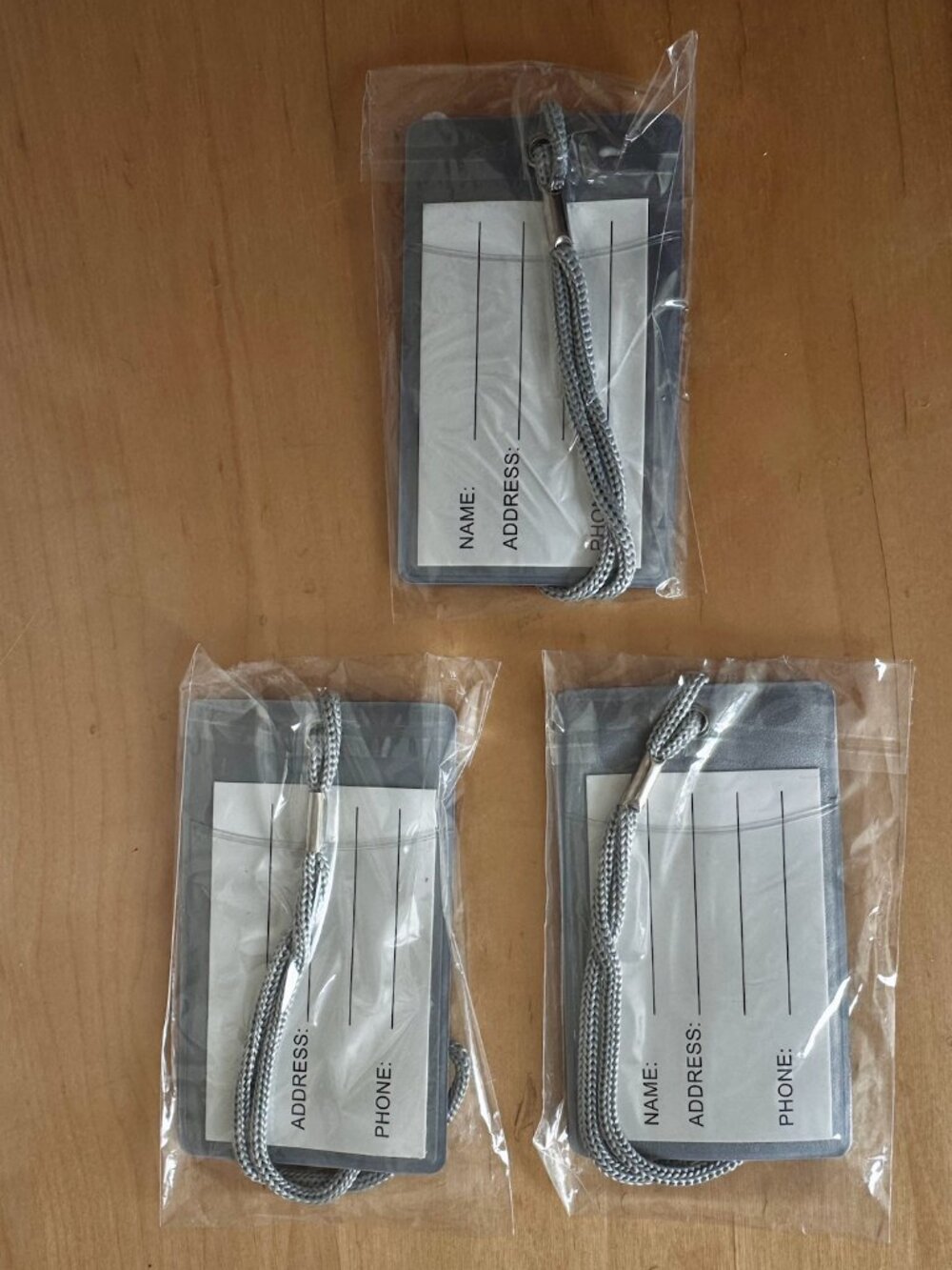 3 Gray Luggage Tags With Clear Windows And Lanyards